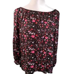 Aqua Floral Boho Long Sleeve Top Sz M